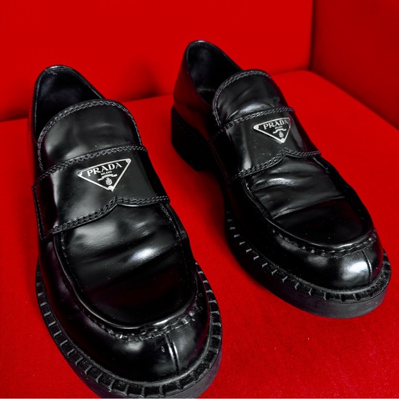 Prada Leather Loafers 10 US Man Triangle Logo main image 6
